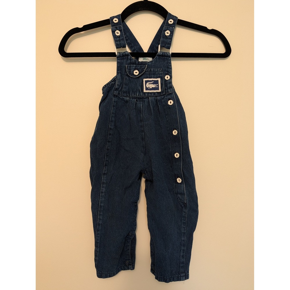 Vintage Izod Lacoste Baby 18 Months Denim Overalls Alligator Blue Jean Romper